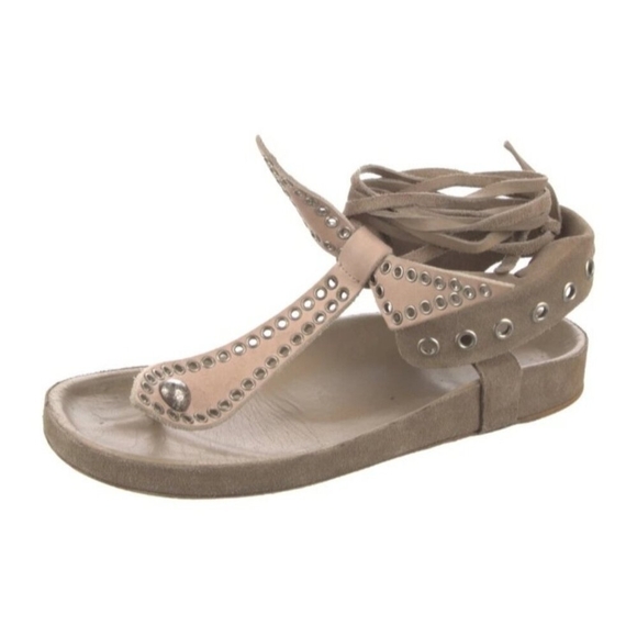 Isabel Marant Suede Studded LaceUp Sandals Women’s Sze 38 Leather Boho Gladiator - Picture 4 of 16